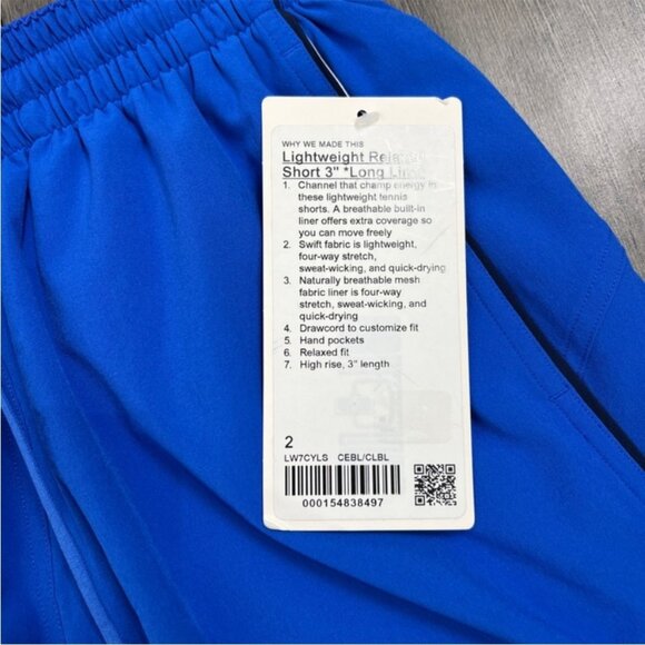 Lululemon NWT Lightweight High-Rise Relaxed Short 3" *Long Liner Cerulean Blue - Picture 10 of 13